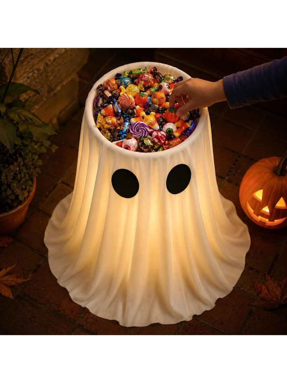 30" Lighted Halloween Ghost Candy Bowl Timer Remote Large Capacity Porch Decor